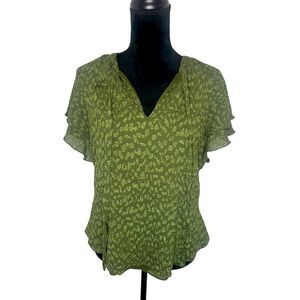 LAUREN RALPH LAUREN GREEN‎ SHIMMER ANIMAL PRINT TIE-NECK BLOUSE WOMENS SIZE XL